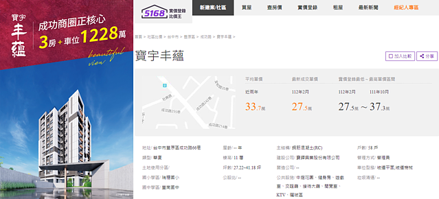 台中預售建案「寶宇丰蘊」踩紅線遭公平會罰30萬。圖/寶宇建築官方臉書、5168實價登錄比價王